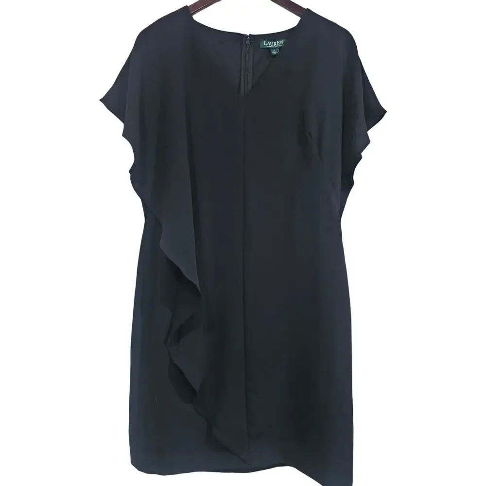 Lauren Ralph Lauren Black Ruffle Overlay Sheath Dress Size 4 - Picture 7 of 7